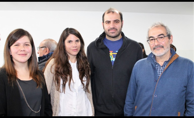 Daniela Henríquez, UCN; y Valentina Orellana, Biblioteca Regional Gabriela Mistral; junto a Nicolás Lira y Miguel Sánchez, del Observatorio ALMA.