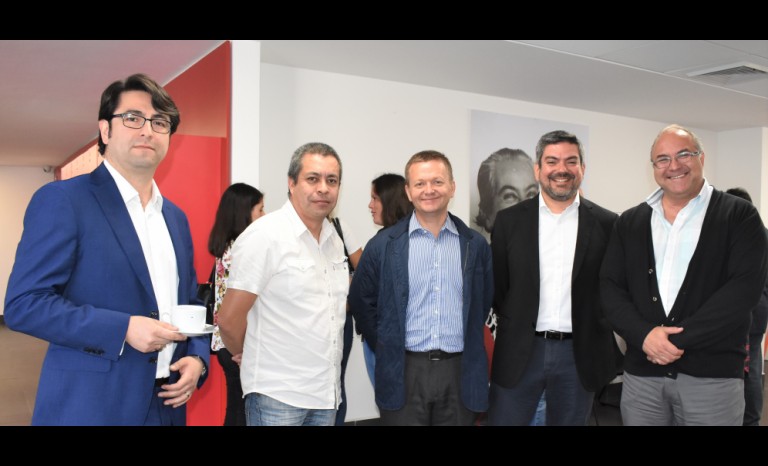 Francisco Rossier, expositor; Christian Tapia, de Invertec Ostimar; Andrés Barros y Axel Klimpel, de AquaPacífico, y Hans Schurter, de Invertec Ostimar.