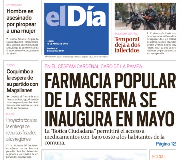 Diario El Día impreso 18-04-2016