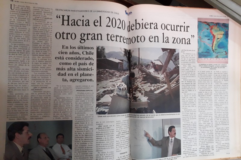 A través de Diario El Día, en 1999, Mario Pardo informaba que se proyectaba un terremoto de magnitudes al 2020. 