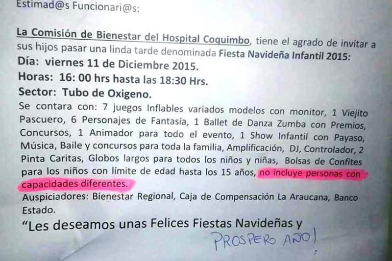 Indignación contra hospital de Coquimbo por informativo que discrimina a personas con capacidades diferentes 